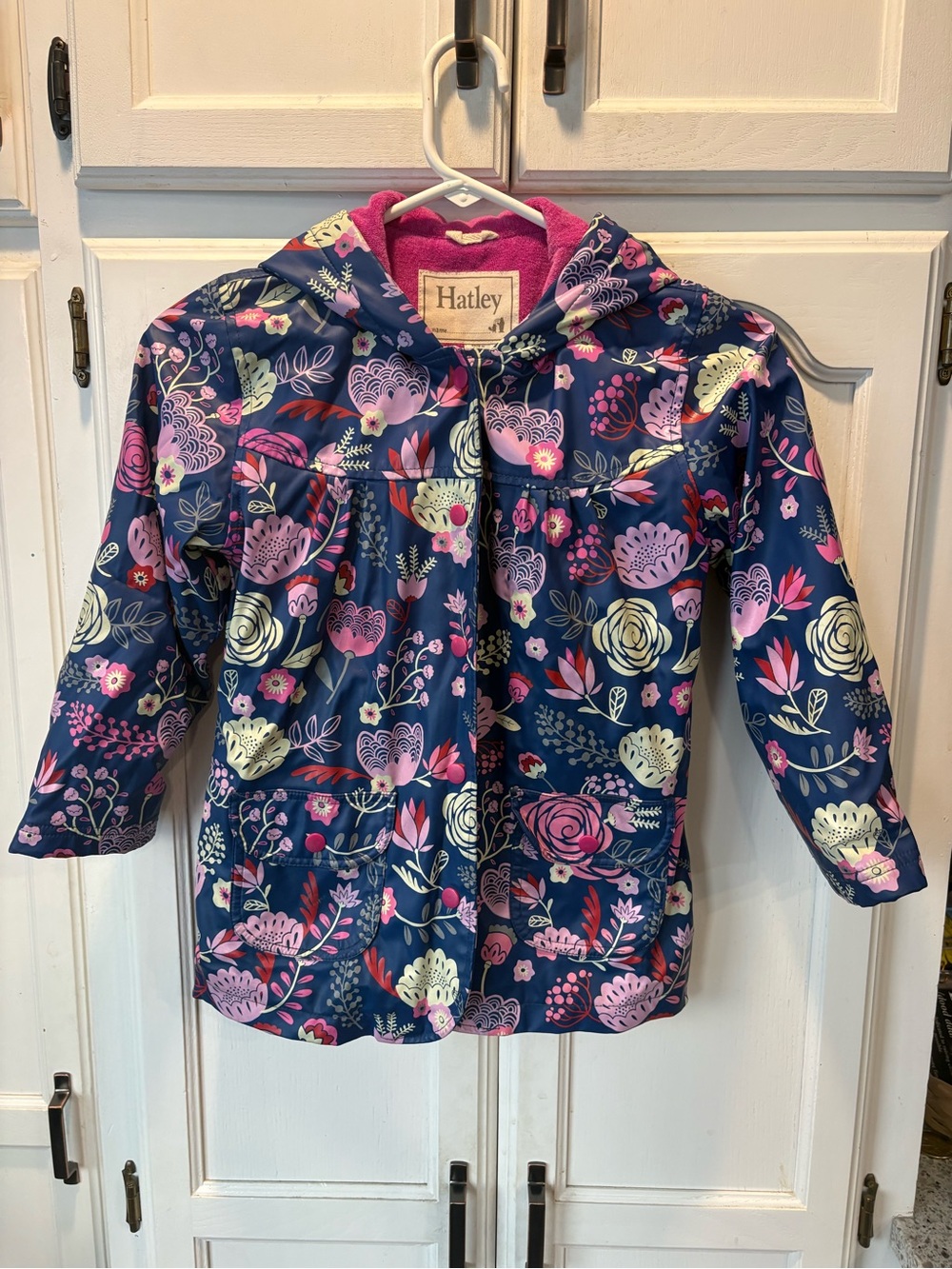 Hatley Navy Floral Raincoat with Pink Accents